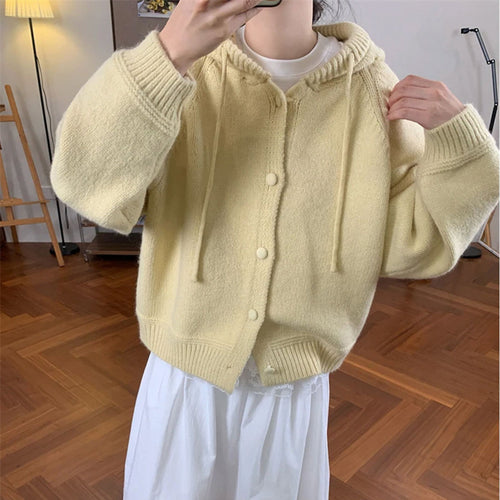 Damen Kuscheliger Oversized Cardigan mit Kapuze und Knopfdetails Drune
