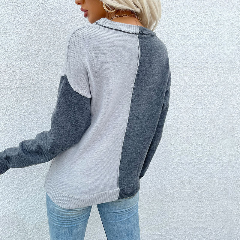Damen Strickpullover im Colorblock‑Design mit Rundhalsausschnitt und lockerer Oversize‑Passform Drune