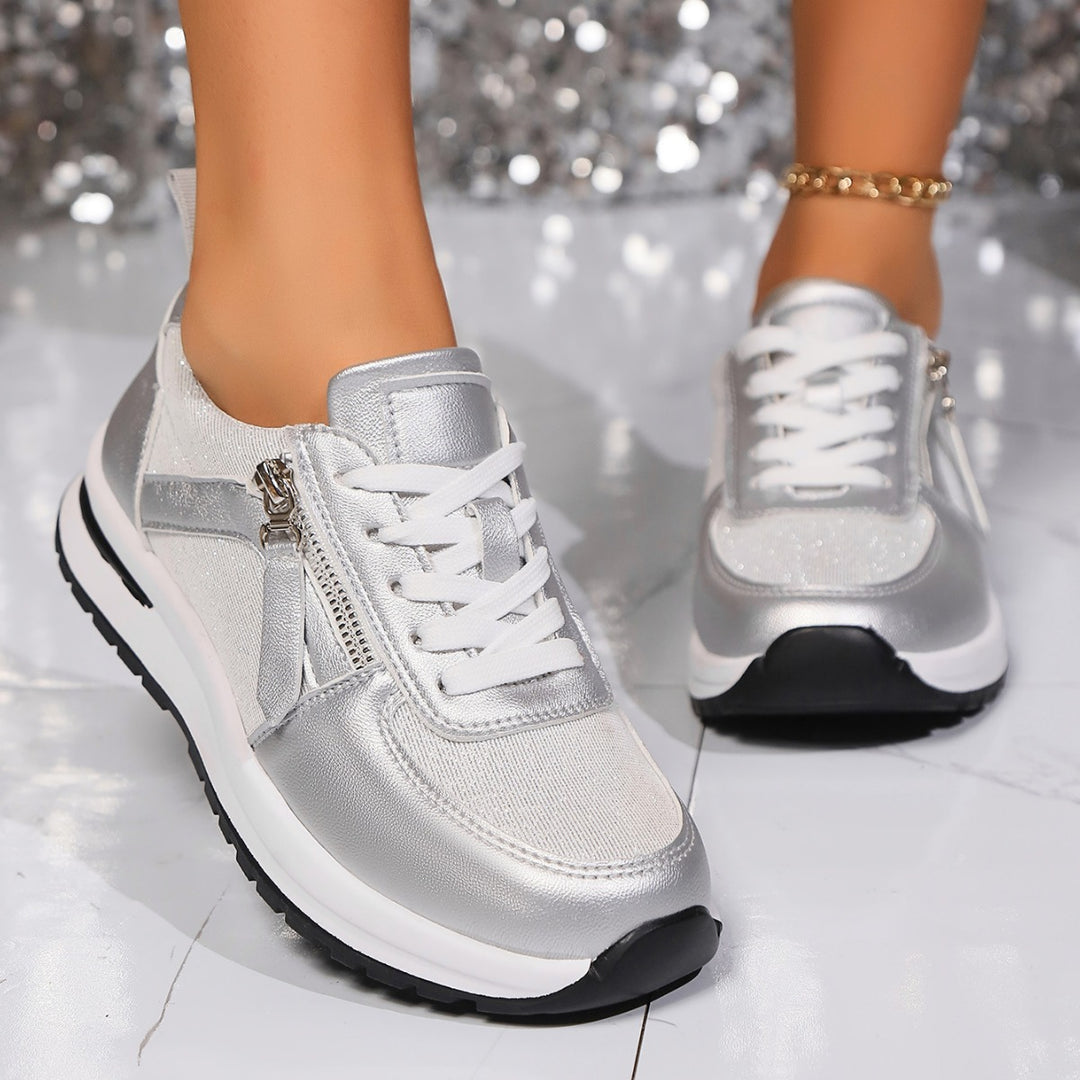 Damen  modische Plateausneaker mit seitlichem Reißverschluss und gepolsterter Komfortsohle Drune