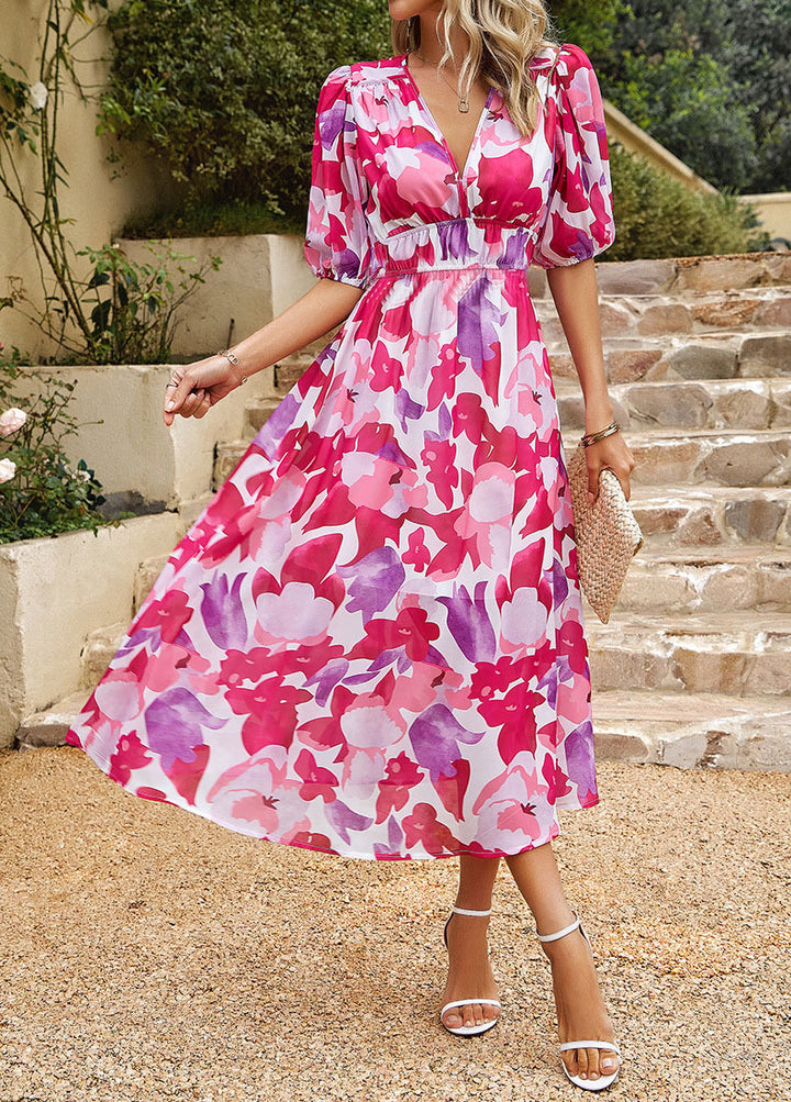 Damen Maxikleid mit fließendem Schnitt und voluminösen Puffärmeln Drune