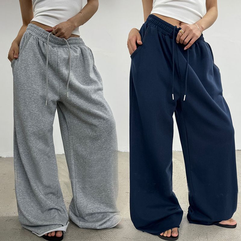 Damen nan weite High-Waist Loungehose mit gerafftem Bund und Kordelzug Drune