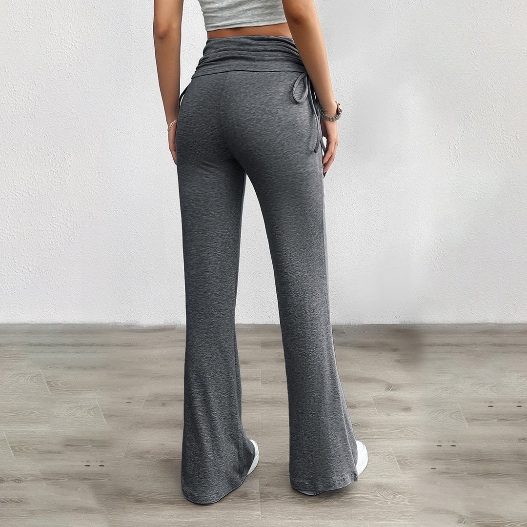 Damen nan weiche Palazzo-Loungehose mit Umschlagbund, seitlichen Kordelzügen und ausgestelltem Bein Drune