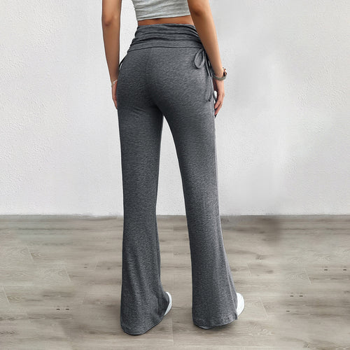Damen nan weiche Palazzo-Loungehose mit Umschlagbund, seitlichen Kordelzügen und ausgestelltem Bein Drune
