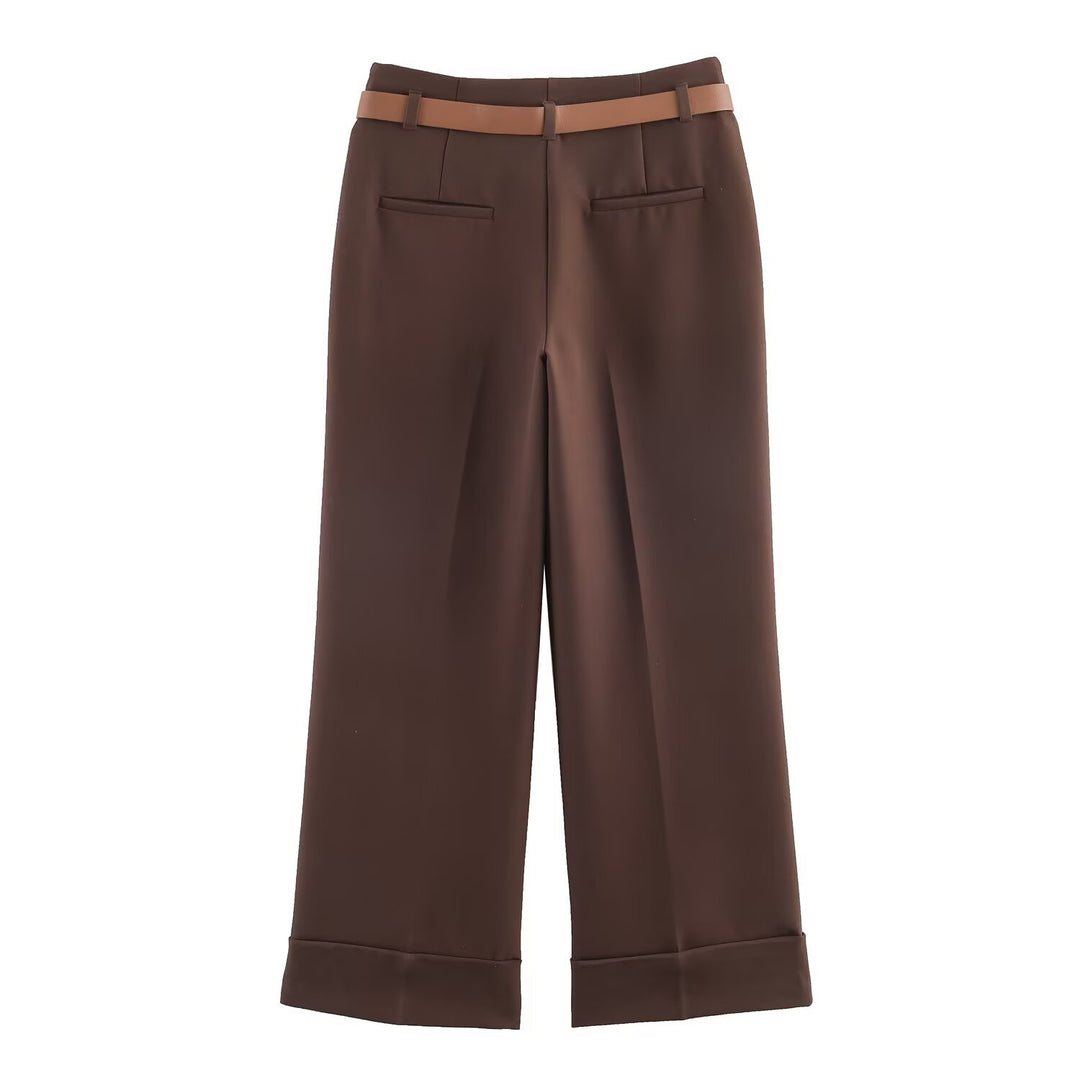 Damen 10+ weite High‑Waist Palazzohose mit Bügelfalte und Aufschlag Drune