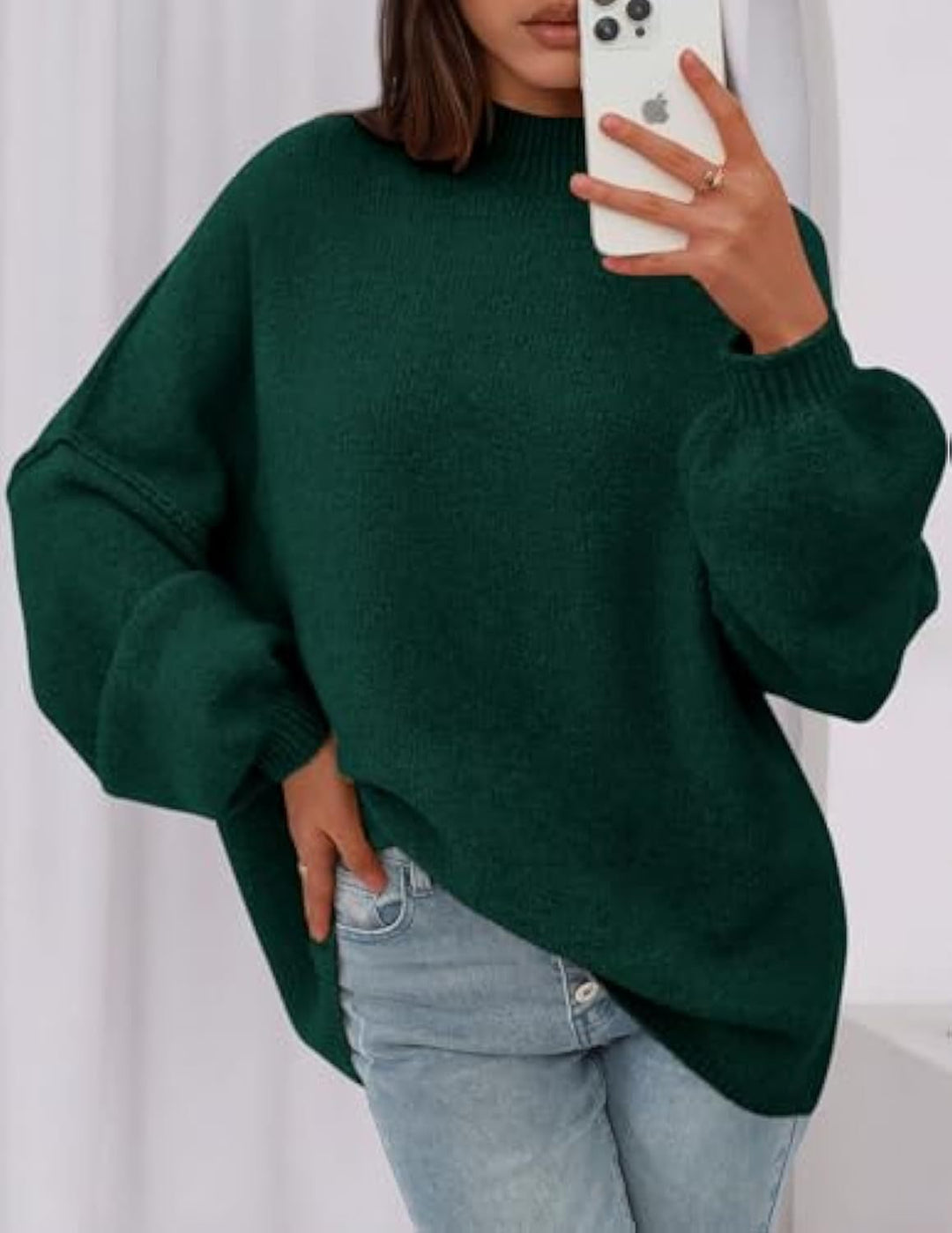 Damen Oversize-Strickpullover mit Stehkragen und Ballonärmeln Drune