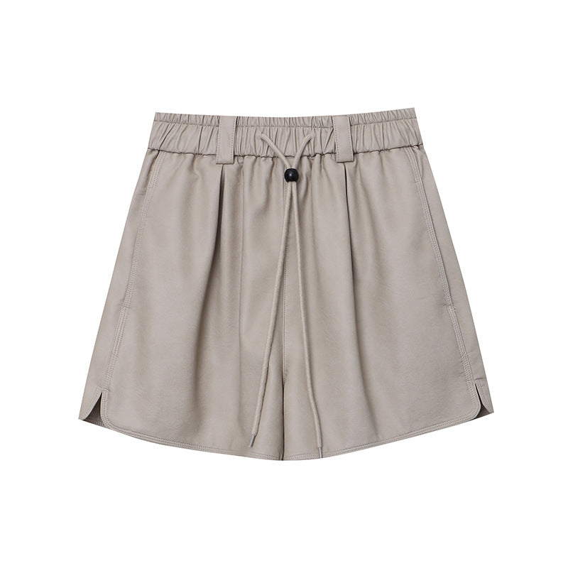 Damen modische Shorts aus veganem Wildleder mit elastischem Bund und praktischen Seitentaschen Drune