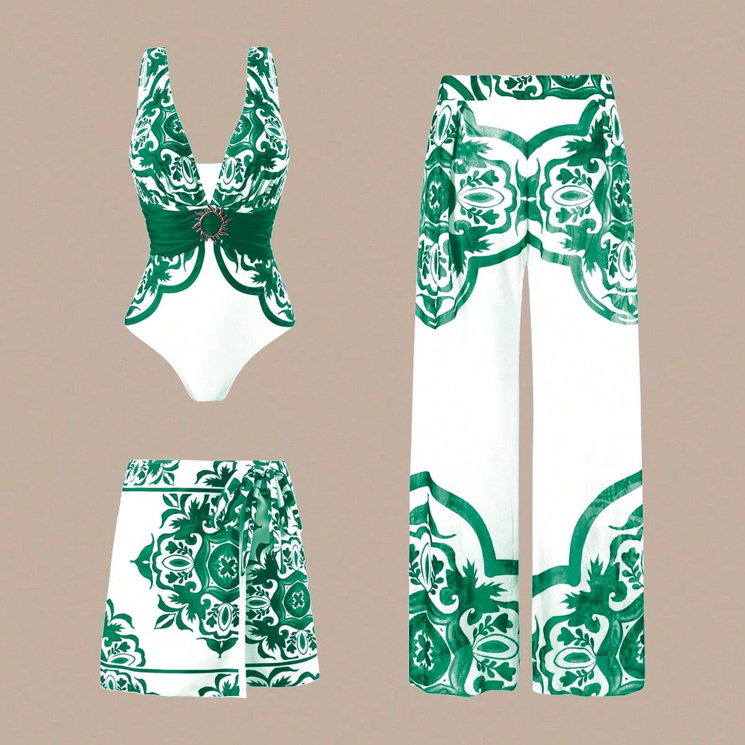 Damen Eleganter Badeanzug mit passendem Strandhosen-Set Drune