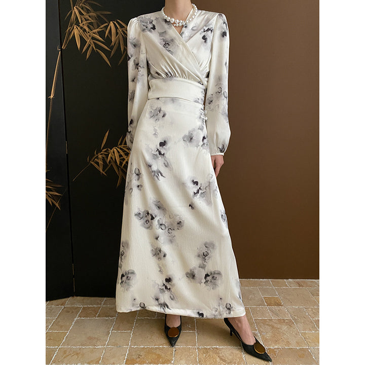 Damen elegantes Maxikleid mit floralem Muster und femininer Silhouette Drune