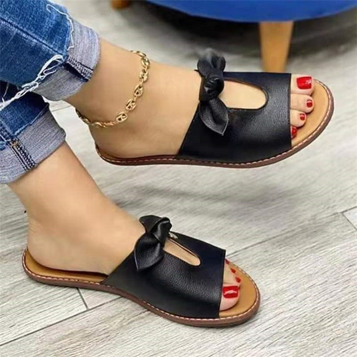 Damen  elegante flache Pantoletten mit Schleifenriemen und gepolsterter Decksohle Drune