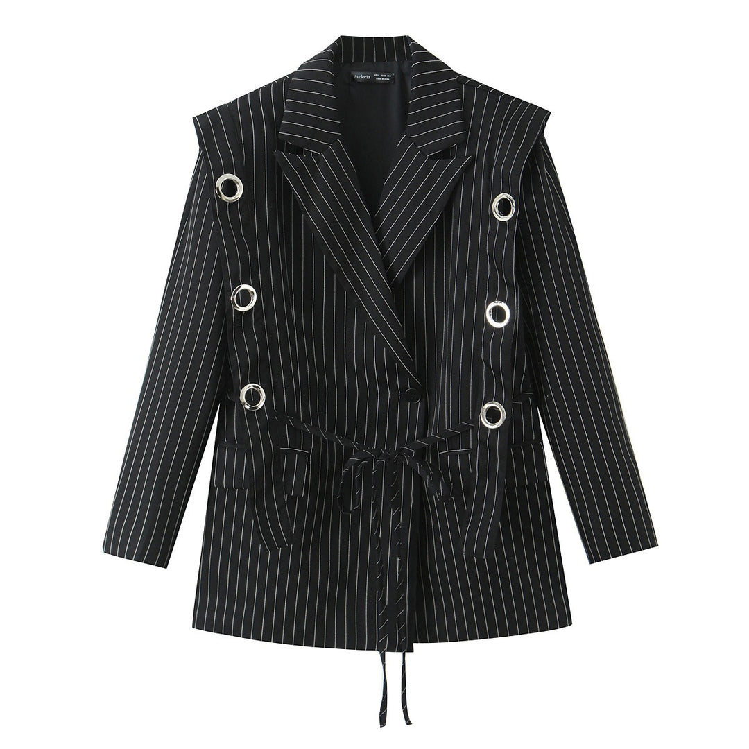 Damen Nadelstreifen-Blazer mit Ösenapplikation und Kordelzug Drune