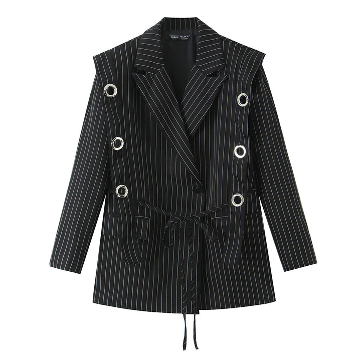 Damen Nadelstreifen-Blazer mit Ösenapplikation und Kordelzug Drune