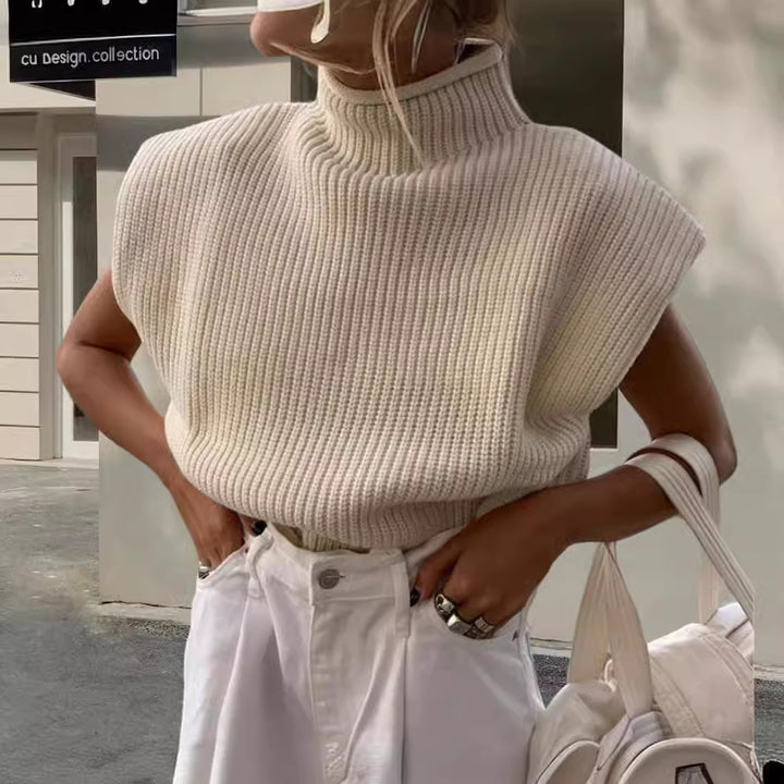 Damen Stricktop mit Stehkragen und Puffärmeln Drune