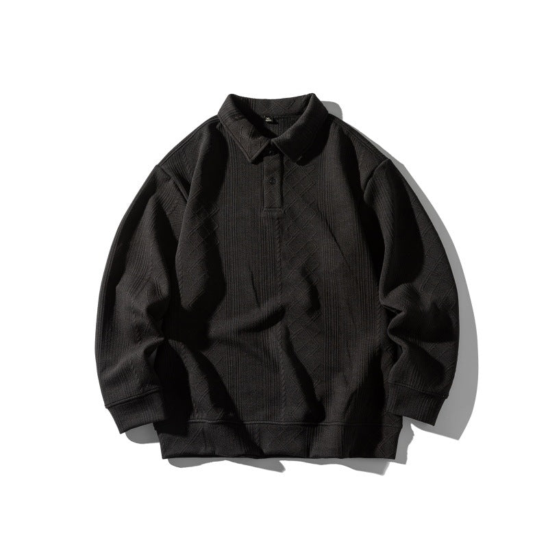 Unisex Strukturiertes Poloshirt-Strickpullover im Oversize‑Cut mit Zopf- und Diamantstrick Drune
