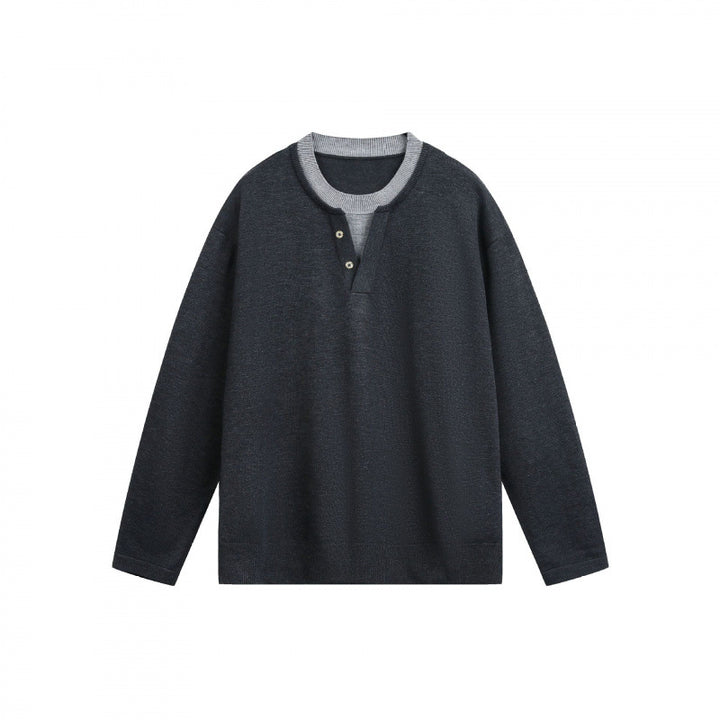 Herren Leichter Feinstrick-Henley-Pullover mit Kontrastkragen und Relaxed-Schnitt Drune