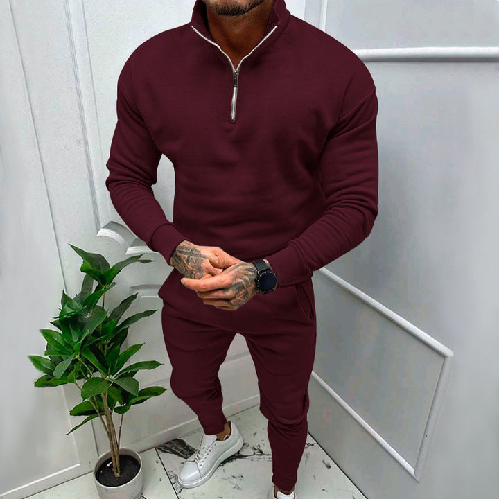 Herren nan athletisches Lounge-Set aus French Terry mit Halbzip-Stehkragen und konischer Jogginghose Drune