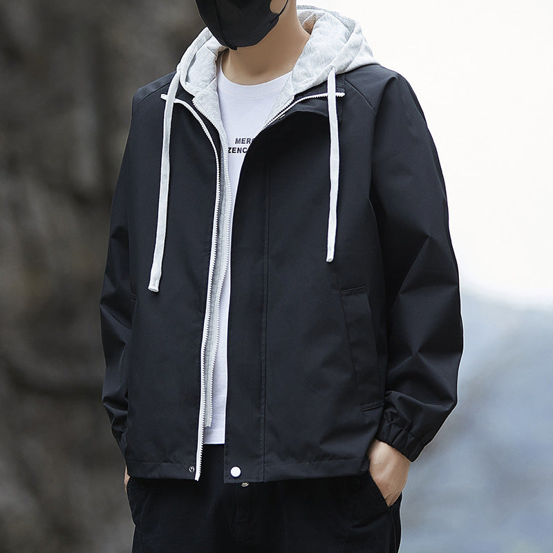 Herren Leichte Regenjacke mit verstellbarem Kapuzenkragen Drune