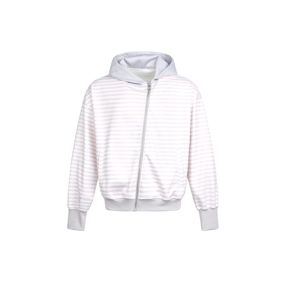 Damen Gestreifte Kapuzen-Zipjacke im Boxy‑Cut mit Rippbündchen und verdeckten Nahttaschen Drune
