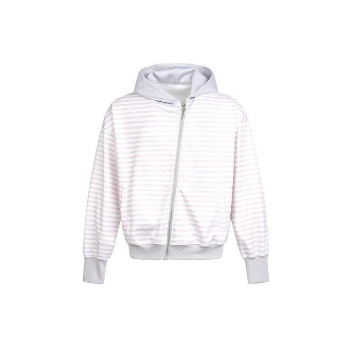 Damen Gestreifte Kapuzen-Zipjacke im Boxy‑Cut mit Rippbündchen und verdeckten Nahttaschen Drune
