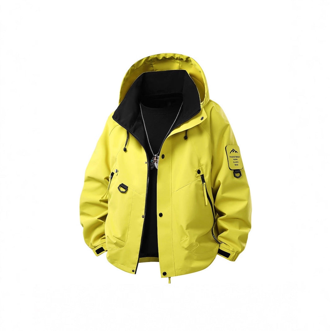 Herren Wasserdichte Outdoor‑Utility‑Regenjacke mit Kapuze, Mehrfachtaschen und verstellbarem Saum Drune