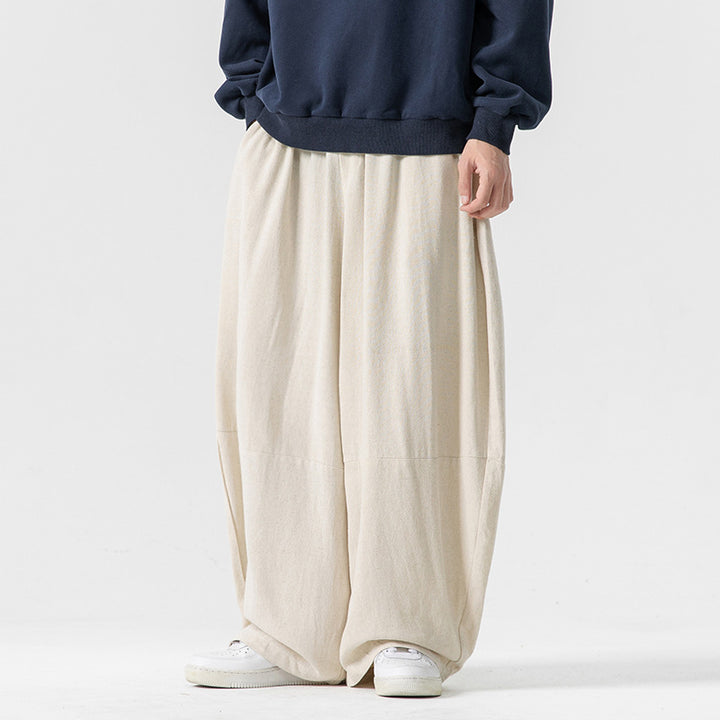 Herren Extraweit geschnittene Ballon-Loungehose mit elastischem Bund, tiefem Schritt und soften Baumwollmix Drune