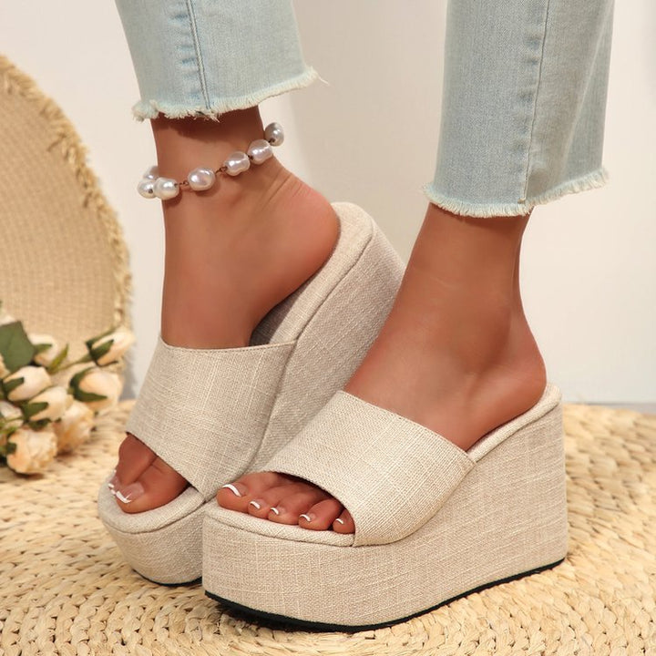 Damen Plateau-Sandalen mit transparentem Riemen und rutschfester Sohle Drune