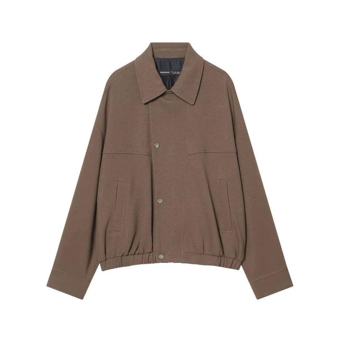 Damen nan oversized Sweatblouson mit Hemdkragen, Druckknopffront und taillennahem Kordelzug Drune
