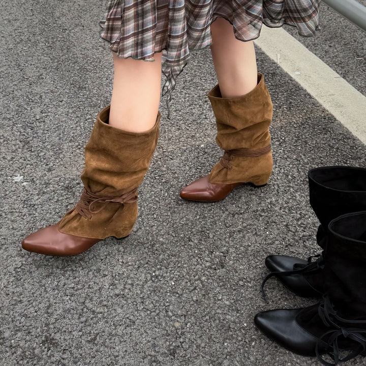 Damen Modische Ankle-Boots mit Schnürung Drune