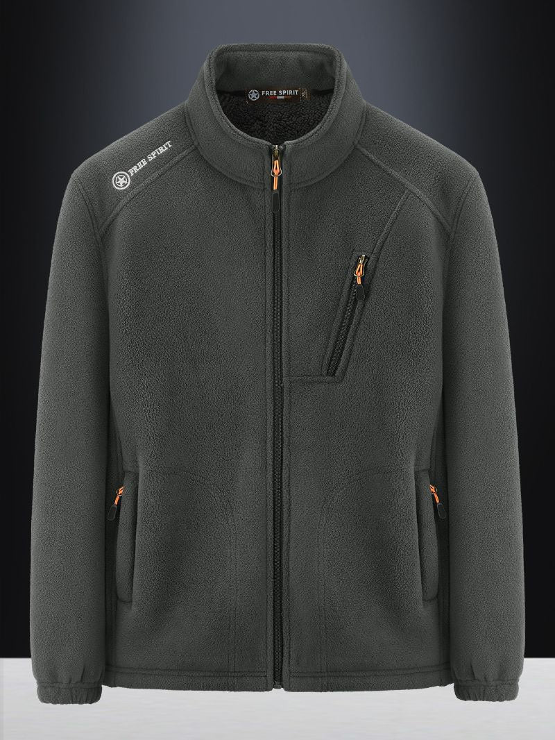 Herren Warme Microfleece-Outdoorjacke mit Brustreißverschluss, Seitentaschen und Stehkragen Drune