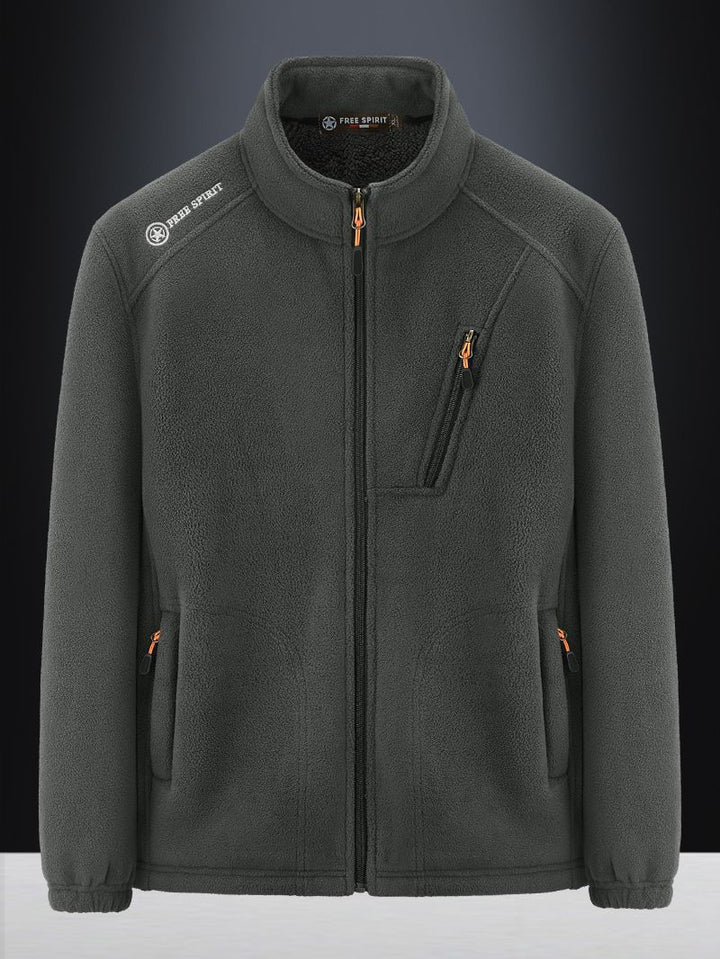 Herren Warme Microfleece-Outdoorjacke mit Brustreißverschluss, Seitentaschen und Stehkragen Drune