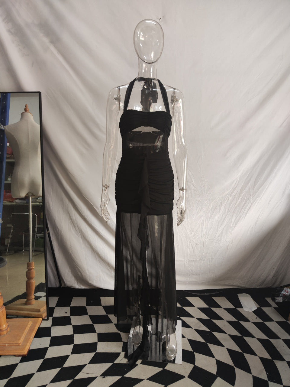Damen Maxi-Kleid mit tiefem Schlitz und eleganter Raffung Drune