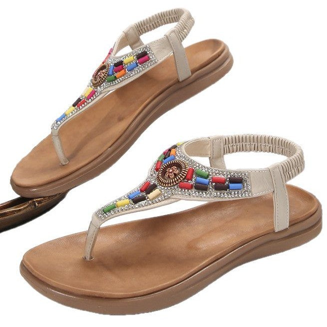 Damen Zehentrenner-Sandalen mit buntem Schmuckdetail und bequemer Fußbettgestaltung Drune