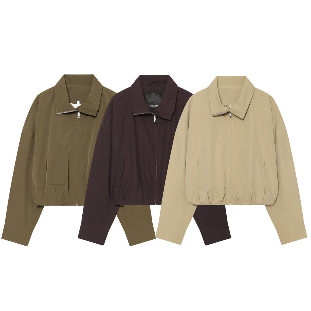 Damen Leichte Cropped-Blousonjacke mit Stehkragen, Reißverschluss und elastischem Bund Drune