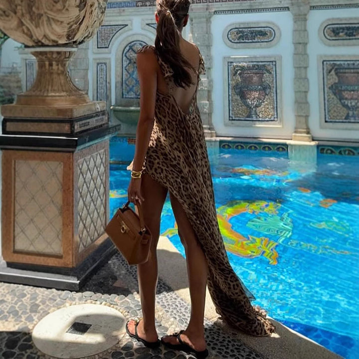 Damen luftiger Kaftan mit animalischem Print und elastischem Taillenband Drune