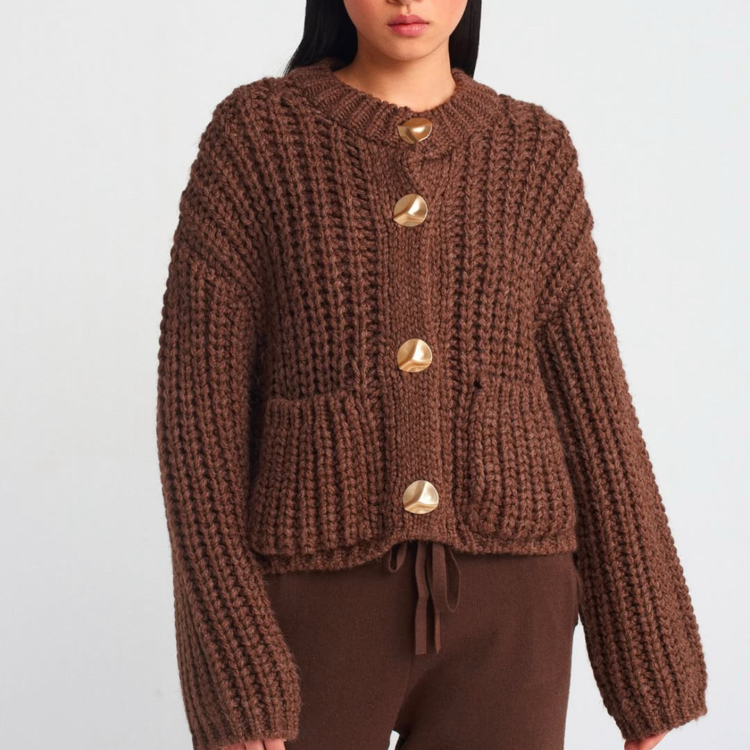 Damen Grobstrick-Pullover mit Taschen und Oversize-Silhouette Drune