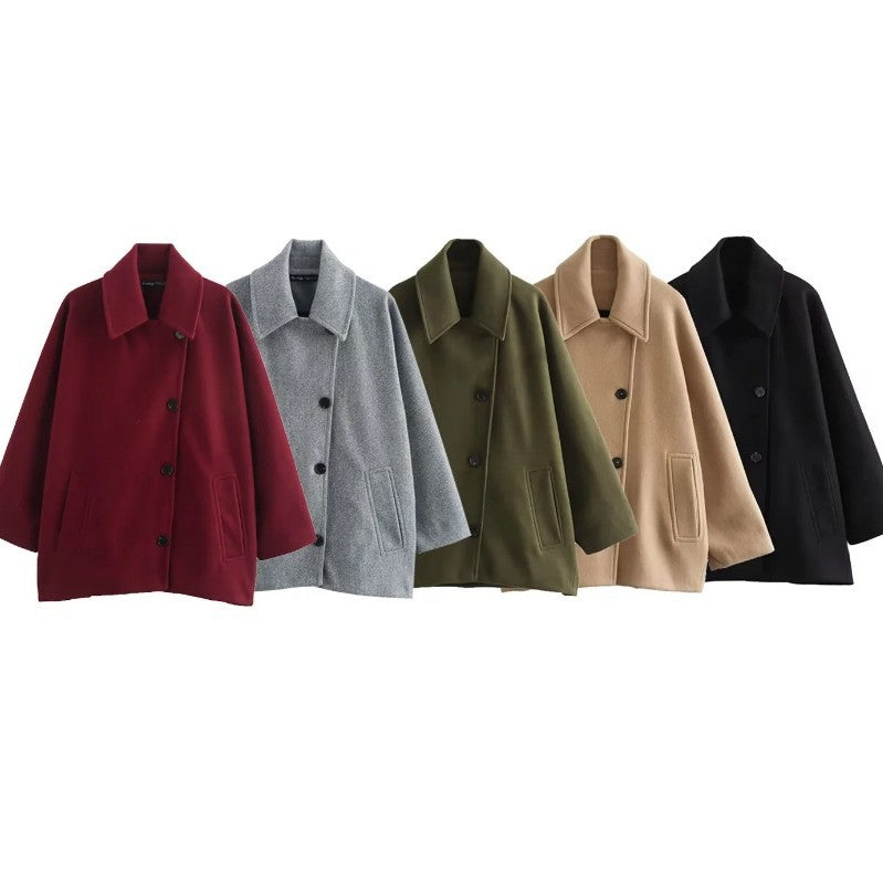 Damen 1200+ oversized Wollmix Kurzjacke mit legerer Silhouette und verdeckter Knopfleiste Drune
