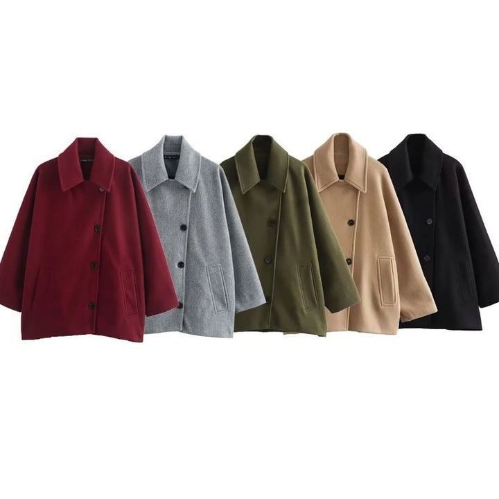 Damen 1200+ oversized Wollmix Kurzjacke mit legerer Silhouette und verdeckter Knopfleiste Drune