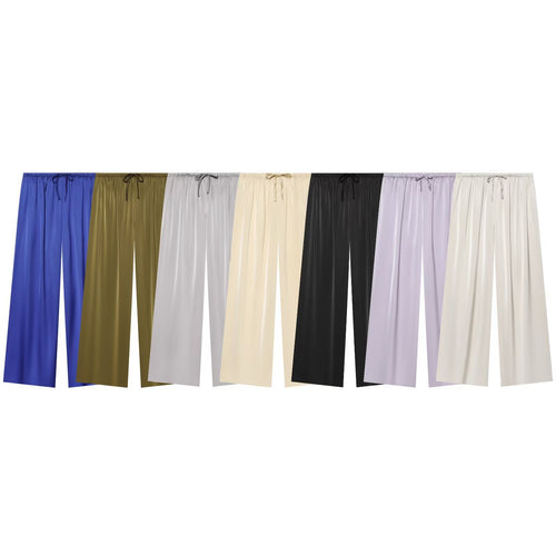 Damen nan luftig-weite Palazzo-Hose mit elastischem Bund und Kordelzug Drune