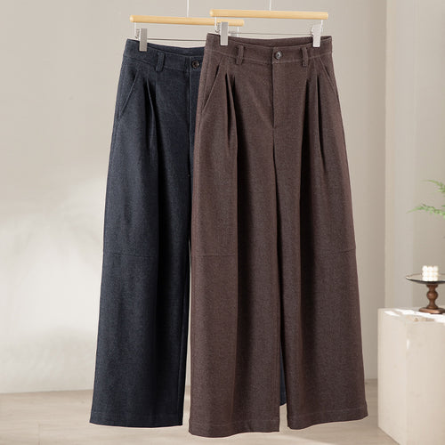 Damen Hochtaillierte weite Culotte-Stoffhose mit Bundfalten Drune
