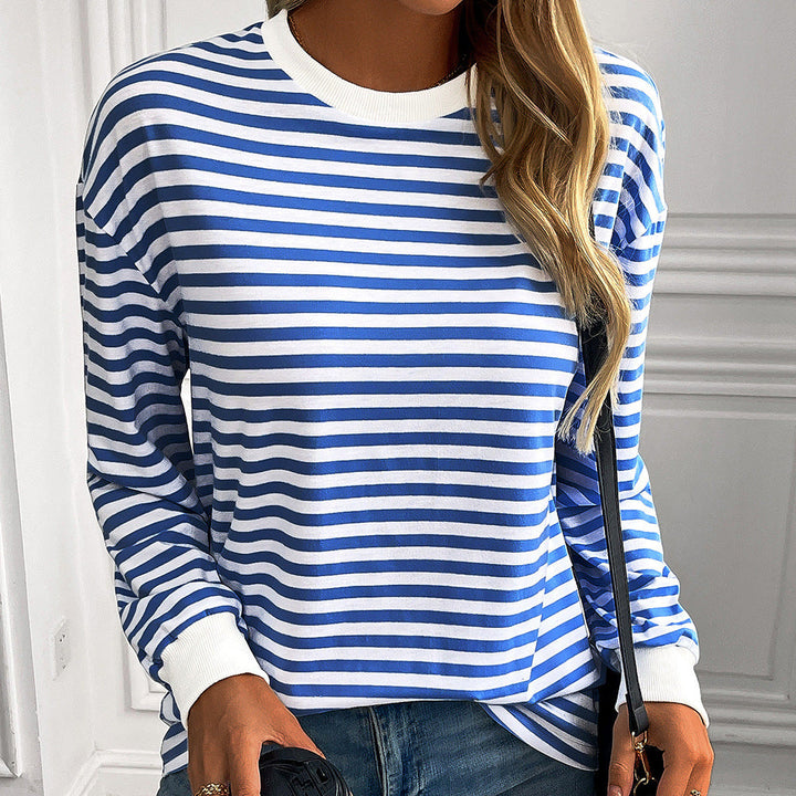 Damen gestreifter Langarm-Pullover mit lässigem Schnitt Drune