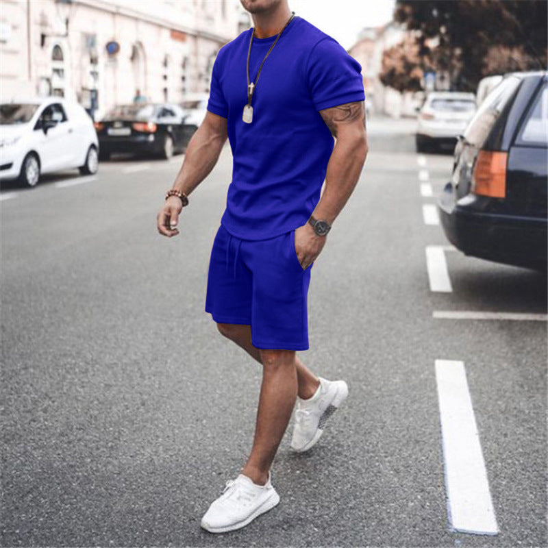 Herren nan figurbetontes Kurzarmshirt mit verstärkter Schulternaht und elastischer Kordelzug-Bermuda aus Stretchjersey Drune