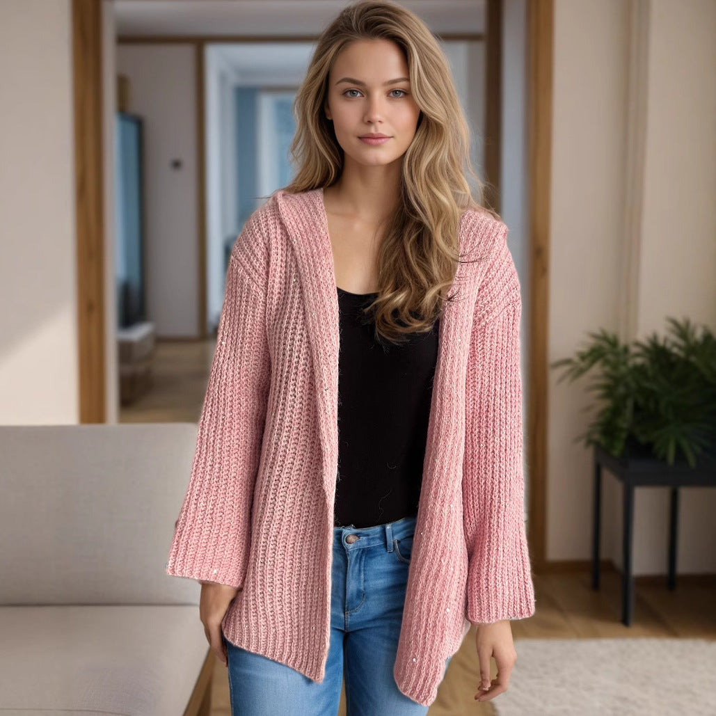 Damen lässige Strickjacke mit offenen Vorderteilen und lockeren Ärmeln Drune