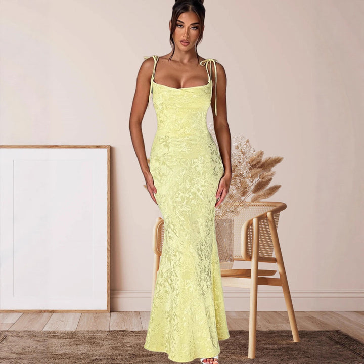 Damen Elegantes Maxikleid mit verführerischen Spaghettiträgern Drune