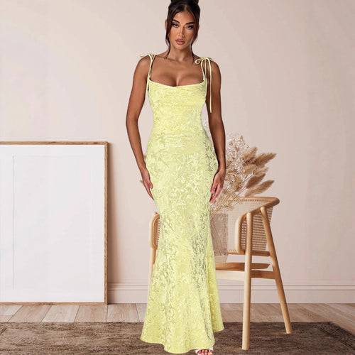 Damen Elegantes Maxikleid mit verführerischen Spaghettiträgern Drune