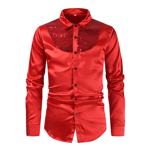 Herren elegantes Satinhemd mit Pailletteneinsatz Drune