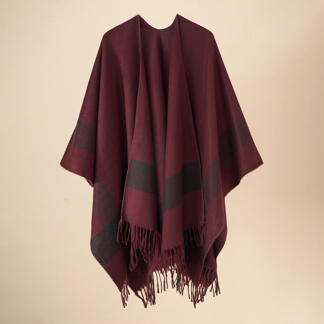 Damen Weichfallender Wollmix-Poncho mit Fransen Drune