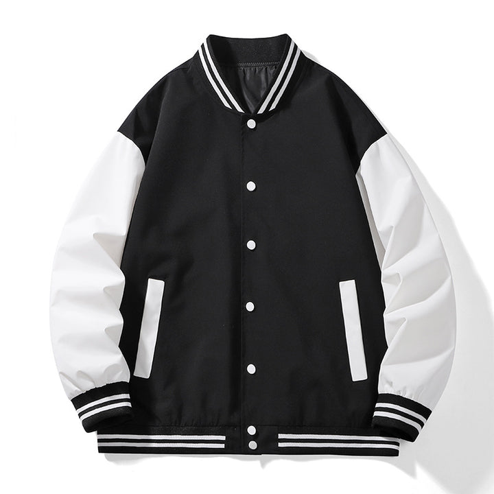 Unisex College-Bomberjacke im Varsity-Stil mit kontrastärmeln, gestreiften Rippbündchen und Druckknopfverschluss Drune