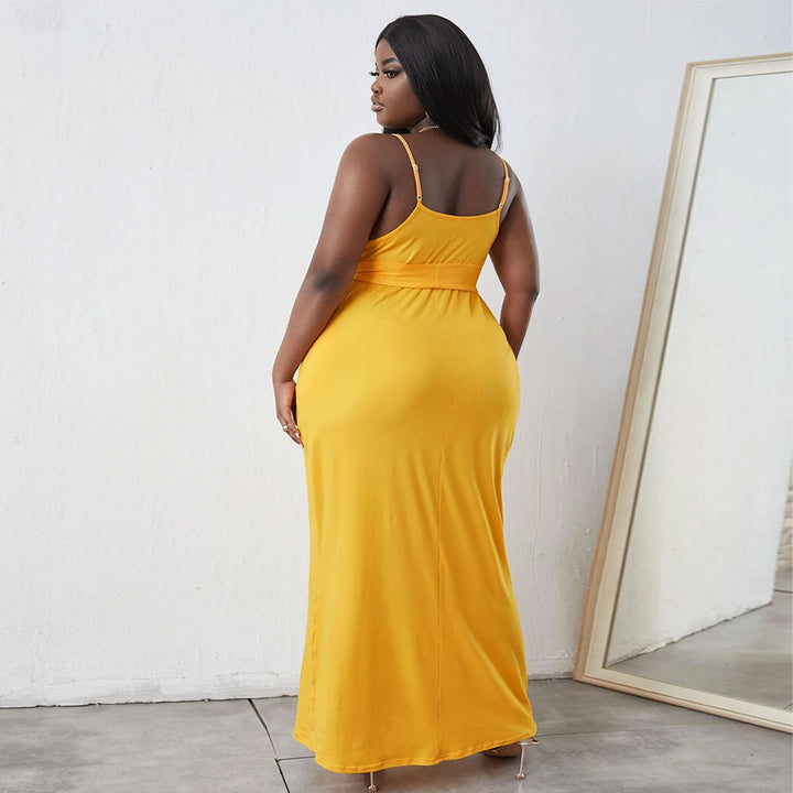 Damen Maxikleid mit zartem Bindeband und verstellbaren Spagettiträgern Drune