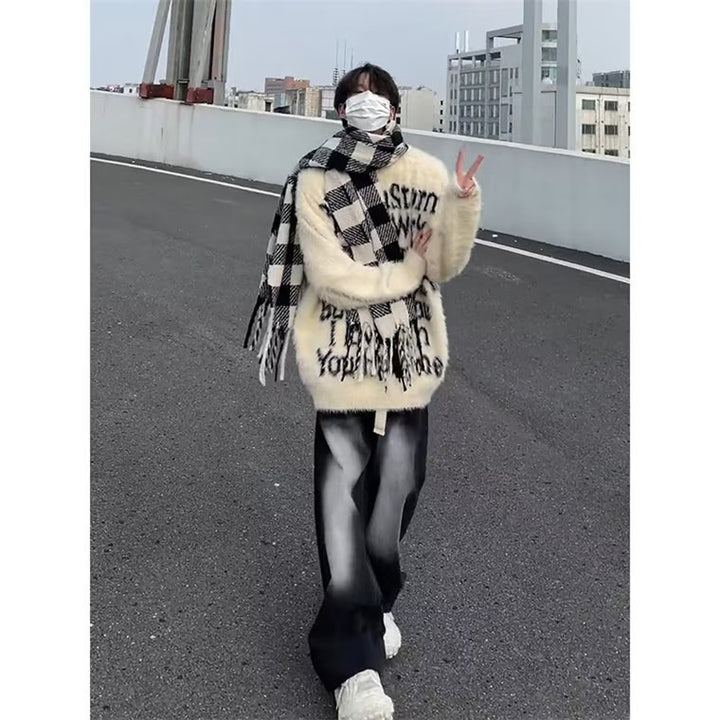 Unisex Oversized Pullover mit kreativem Schriftzug Drune