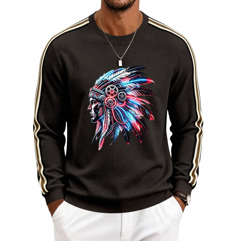 Herren Sweatshirt mit stilisiertem Kopfschmuck-Print und Kontraststreifen an den Ärmeln Drune
