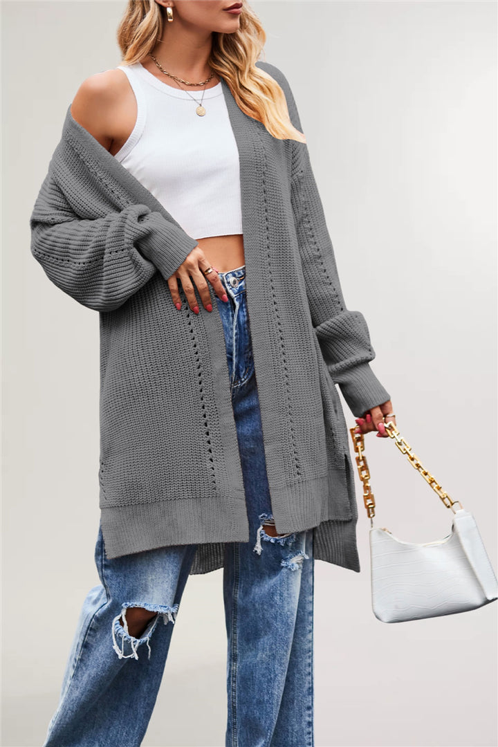 Damen lässige Strickjacke mit offenem Design und weiten Ärmeln Drune
